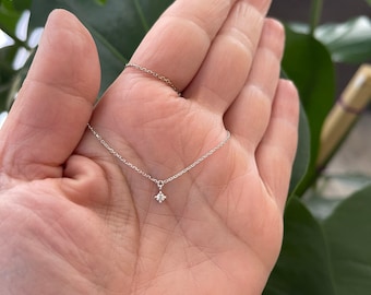 Diamond Solitaire Necklace 0.06ct / Diamond Prong Pendant / 14k Gold Diamond Solitaire Pendant / Layering Bridal Diamond /Minimalist Diamond
