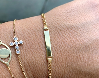 Bar Id Bracelet / 14k Gold Id Bar Bracelet / 14k Gold Engravable Bar Bracelet / Gold Personalized Id Bracelet / 14k Gold Bar Bracelet