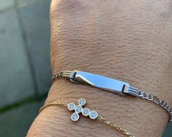Bar Id Bracelet / 14k White Gold Id Bar Bracelet / 14k Gold Engravable Bar Bracelet / Solid Gold Personalized Id Bracelet / 14k Gold Bar