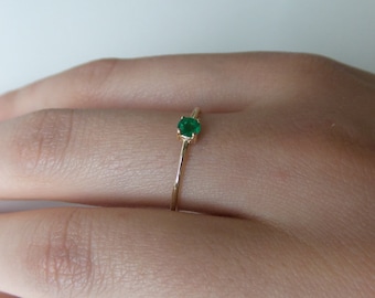 Emerald Ring / Natural Emerald Ring / 14k Gold Emerald / Columbian Emerald Ring / May Birthstone Ring / Dainty Emerald Ring / Delicate