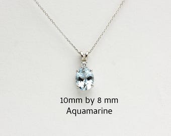 14k Gold Aquamarine Necklace with Diamond: March Birthstone