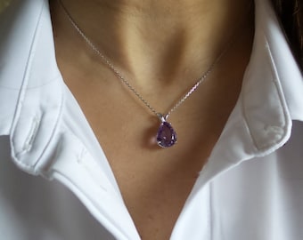 Amethyst Necklace / Sterling Silver Amethyst Necklace / Pear Shape Amethyst Pendant / Light Purple Amethyst Necklace / February Gemstone
