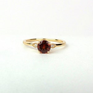 14k Gold Garnet Ring with Diamonds: January Birthstone Stackable Ring