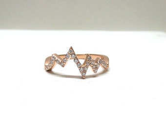 Heartbeat Ring / 14k Rose Gold Heartbeat Ring / Diamond Heartbeat Ring / EKG Ring / Gold Heartbeat Ring / Diamond Wedding Band / Stacking