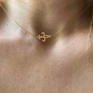 Collar con símbolo de flor de lis de santo / Collar con flor de lis de santo en oro macizo de 14 k / Collar católico con loto de San Nicolás / Religioso francés