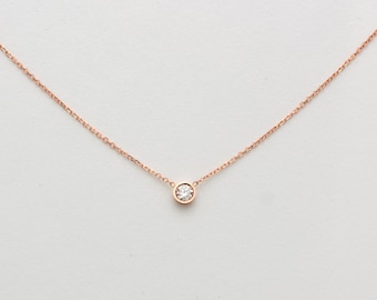 Gift for her/ Diamond Necklace/ 14k Gold Diamond Necklace/ Diamond Bezel Necklace/ Dainty Diamond/ Bridal Jewelry/ Birthday Gift/ Delicate