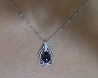 Sapphire Necklace/ Sterling Silver Sapphire Necklace/ SeptemberBirthstone/ Genuine Sapphire/Oval Cabachon Sapphire Necklace/SapphireGemstone