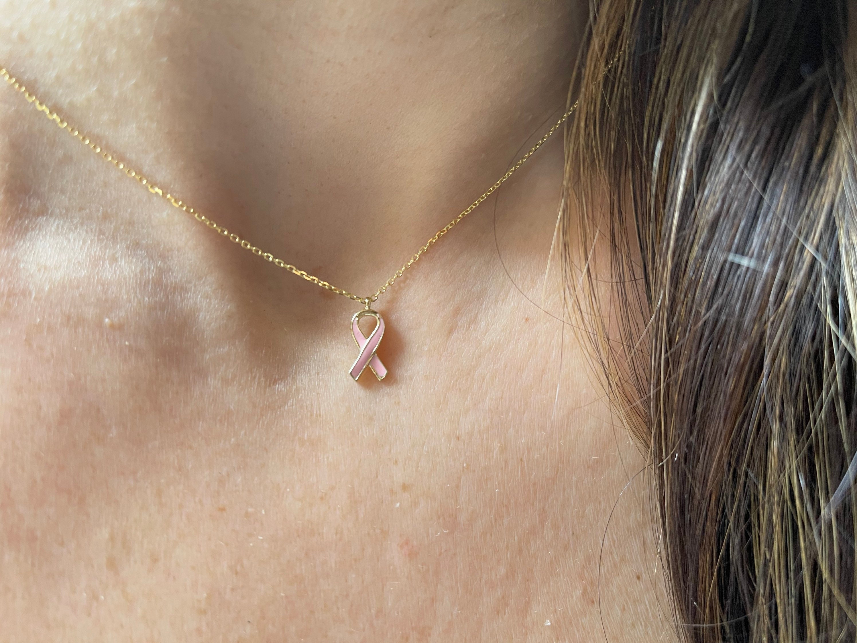 Pink Ribbon LUXE Gold Awareness Necklace breast cancer survivor gift –  RANOLA