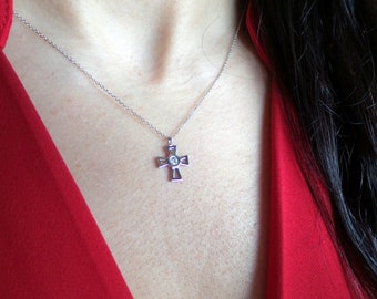 Small Diamond Cross 0.07CT / 14k Gold Diamond Cross / Minimalist Cross / Communion Confirmation Baptism Cross / Layering diamond Cross