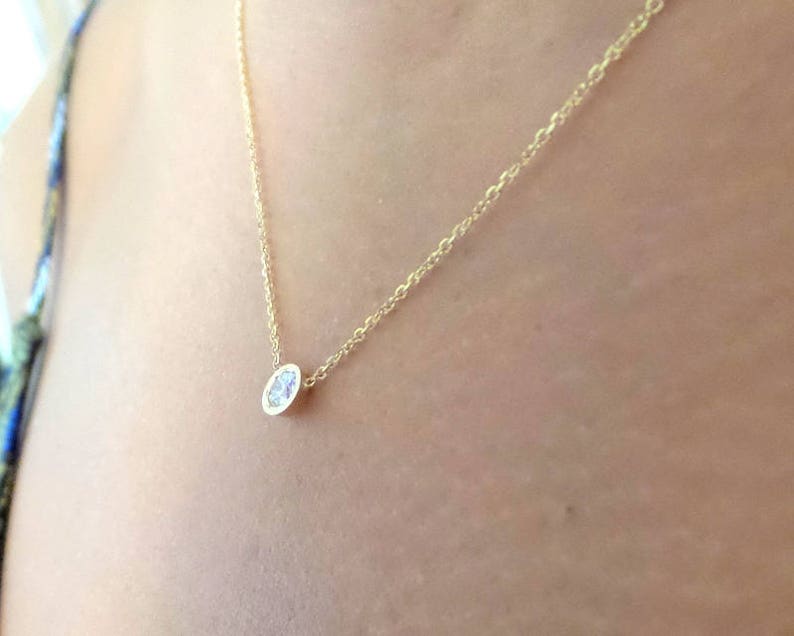 Diamond Bezel Necklace 0.18ct/ Diamond Necklace/ Diamond Solitaire Necklace/ Floating Diamond/ Dainty Diamond/ Bridal gift/ Birthday Present image 7