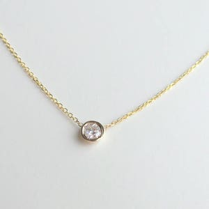 Diamond Solitaire Necklace / Diamond Bezel Necklace 0.20ct / 14k Gold Diamond Necklace / Dainty Diamond Necklace / Floating Diamond image 2