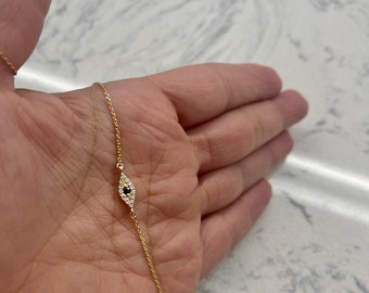 Evil Eye Bracelet / 14k Gold Diamond Evil Eye Bracelet / Sapphire Diamond  Evil Eye / Minimalist Evil Eye / Kabbalah Jewelry