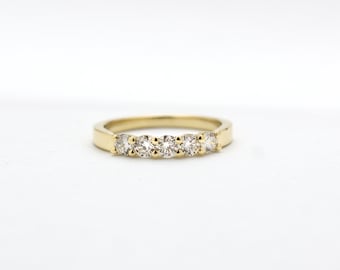 14k Gold Diamond Wedding Band: Stackable 0.50ct Five Stone Ring