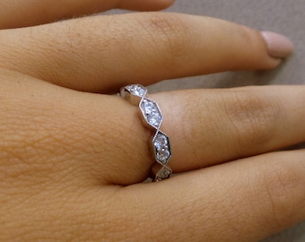 White Gold 14k Diamond Wedding Band 0.50cts VS2 Clarity G Color/ Diamond Wedding Band 14k White Gold/ Stackable Ring 14k White Gold