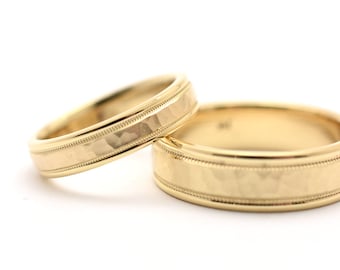 Wedding Band 4MM / 14k Solid Gold Hammer finish Wedding Ring / Hand Hammered Wedding Band / Hammer Finish Wedding Band