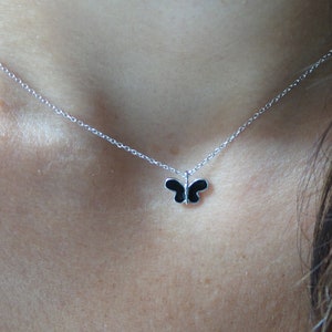 14k White Gold Butterfly Necklace: Black Enamel Charm