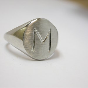 sterling silver hand engraved initial signet ring personalized to any letter solid ring