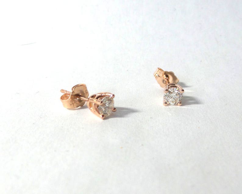 Diamond Stud Earrings/ Diamond Solitaire / 14k Solid Gold - Etsy