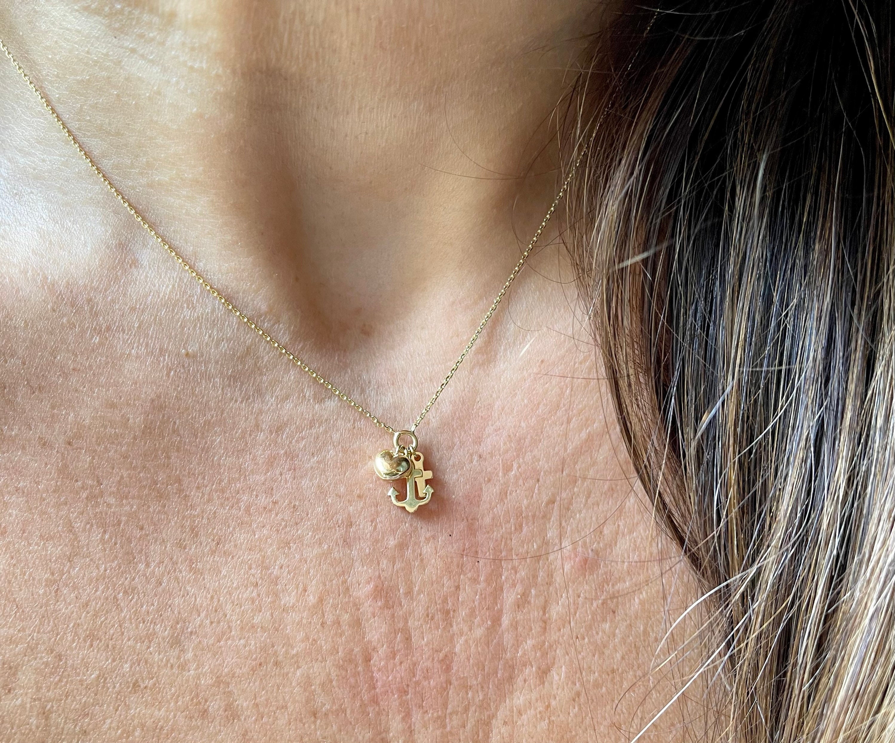 Mini Cross Heart Anchor Necklace / 14k Gold Tiny Cross Heart - Etsy