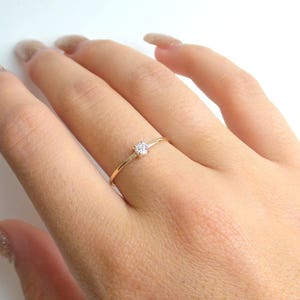 14k Gold Diamond Engagement Ring: Delicate Stackable Band