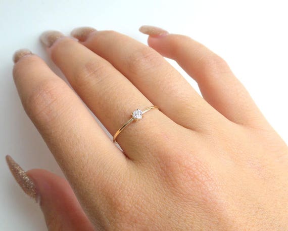 Diamond Engagement Ring / 14k Gold Diamond 0.15ct Engagement Ring /  Delicate Diamond Ring/ Dainty Diamond Ring/ Stackable Ring/ Stackable