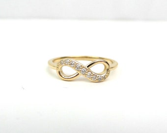 Diamond Infinity Ring / Gold Infinity Ring / 14k Gold Diamond Infinity Ring / Solid Gold Infinity  Ring / Infinity Ring / Love Ring