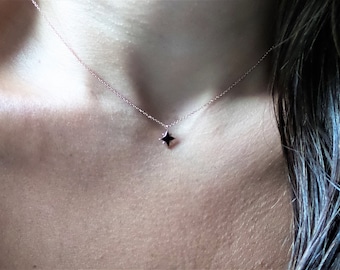Star Necklace / 14K Rose Gold Star Necklace / Black Star Necklace / Star Charm Necklace / Solid Gold Black Enamel Star Necklace / Celestial