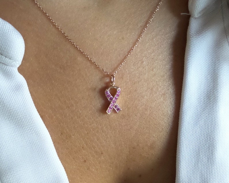 Breast Cancer Ribbon Necklace / Pink Ribbon Necklace 14k Rose Gold / Survivor Necklace / Breast Cancer Awareness Necklace / Cancer Gift image 3