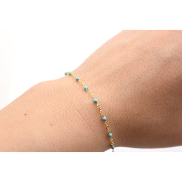 Turquoise Bracelet / 14k Gold Turquoise Bracelet  / Turquoise Station Bracelet  / Layering Turquoise Bracelet / Dainty Layering Turquoise