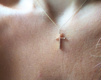 Cross Necklace / 14k Yellow Gold Cross Necklace / Solid 14k Gold Cross / Communion Cross / Confirmation Cross / Baptism Cross / Religious