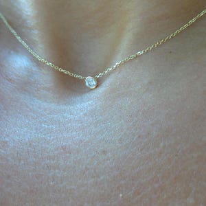 Diamond Necklace / Diamond Solitaire Necklace / 14k Gold Diamond Bezel Necklace / Diamond Necklace / Floating Diamond / Dainty Diamond image 9