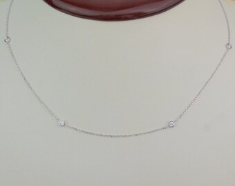 Diamond Necklace / 14k Gold Diamond Necklace 0.16ct / Diamond Station Necklace / Bridal Diamond Necklace /Diamond Solitaire Bezel Necklace