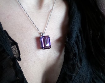 Amethyst Necklace / Emerald Cut Amethyst Necklace / Sterling Silver Genuine Amethyst Necklace / Purple Amethyst / February Birthstone
