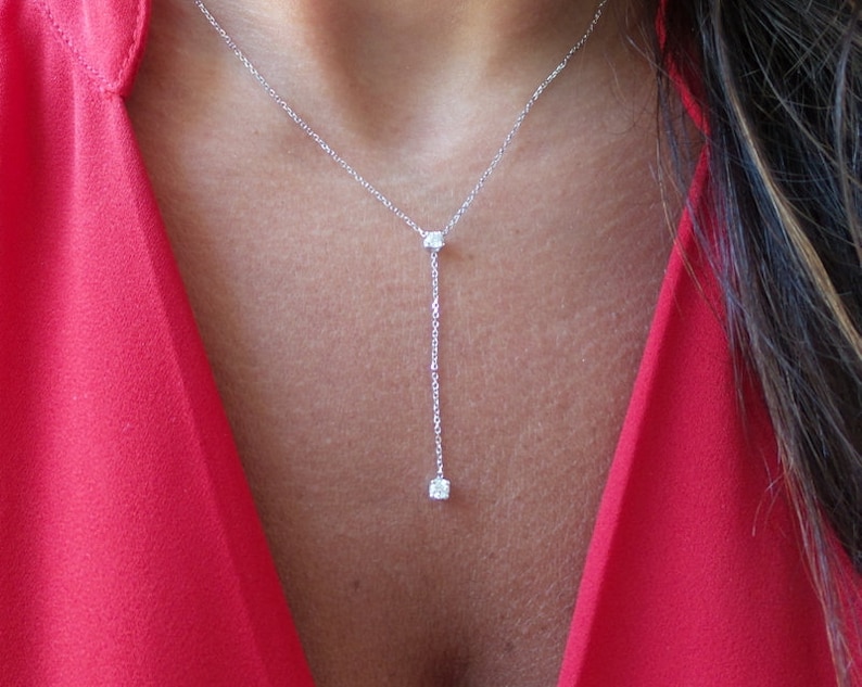 Diamond Necklace Lariat 14k White Gold Diamond Lariat Necklace Lariat Diamond Necklace Dainty Diamond Necklace Bridal Diamond Lariat