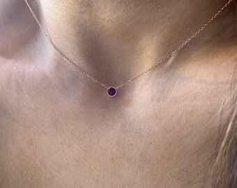 Amethyst Necklace 0.25CT / 14k Rose Gold Amethyst Necklace / Amethyst Solitaire Necklace / February Amethyst Necklace / Genuine Amethyst