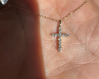 Layering Small Diamond Cross Necklace: Everyday Cross, Religious Jewelry
