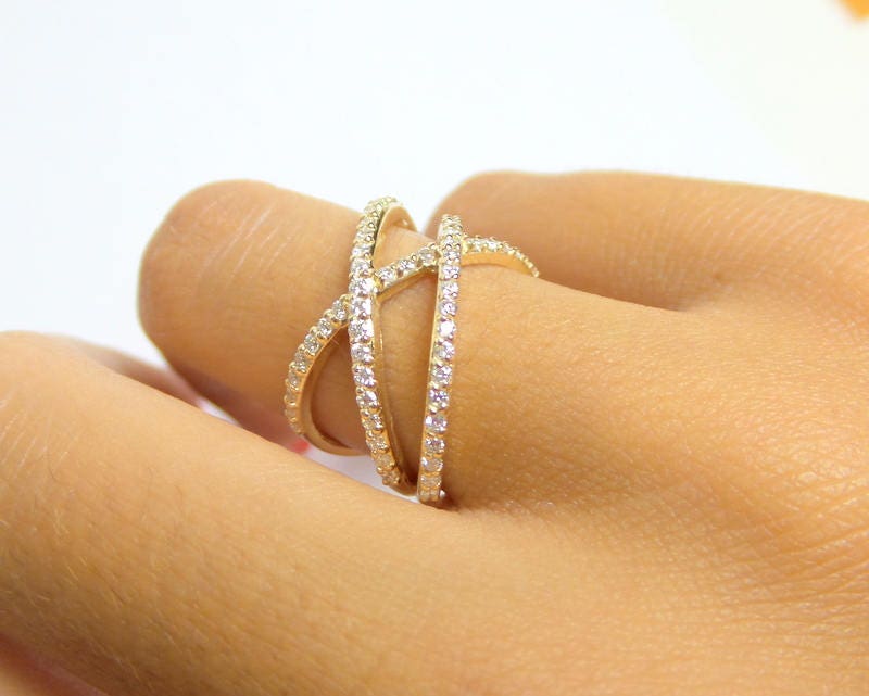 Gold X Ring/ Criss Cross Ring 14k Yellow Gold/ Double X Ring 14k