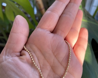 10K Yellow Gold 2MM Rice Typhoon Moon Cut Italian Bead Chain Necklace