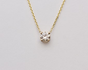 Diamond Necklace / 14k Gold Diamond Necklace 0.50ct / Diamond Solitaire Necklace / Prong Set Diamond Solitaire / Bridal Necklace