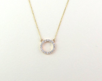 Diamond Circle Necklace 0.30 Carats / 14K Gold Diamond Circle Necklace / Small Diamond Circle / Circle of Life Necklace / Gold Circle