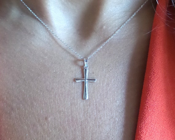 Cross Necklace / 14k White Gold Cross 