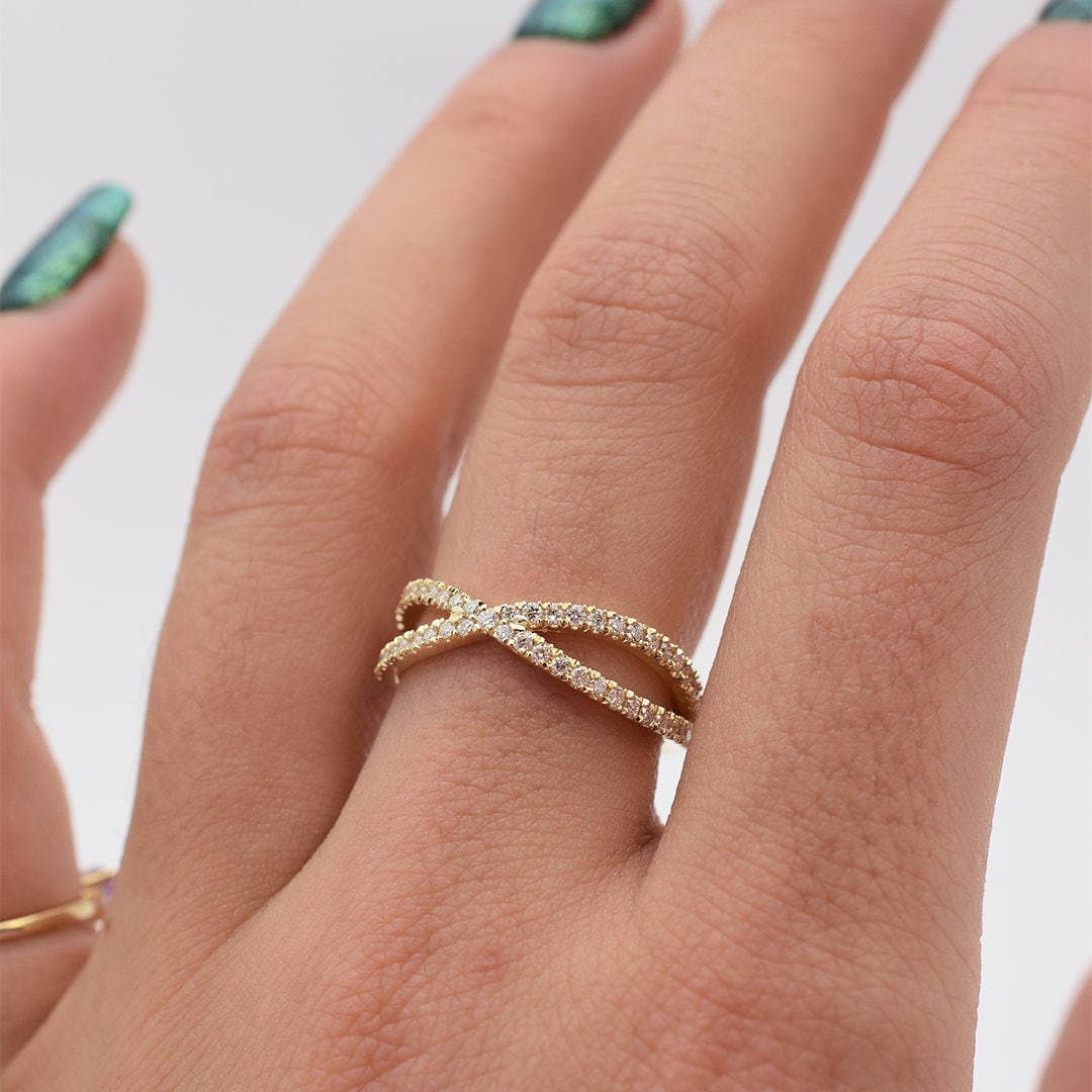 Gold X Ring / 14k Gold X Diamond Ring / Double X Ring 14k Gold / X Gold Criss Cross Ring