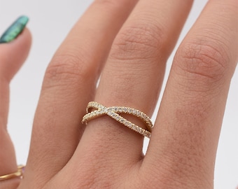 Gold X Ring / 14k Gold X Diamond Ring / Double X Ring 14k Gold / X Gold Criss Cross Ring / Diamond X Ring 14k Gold / Diamond Ring / Diamond