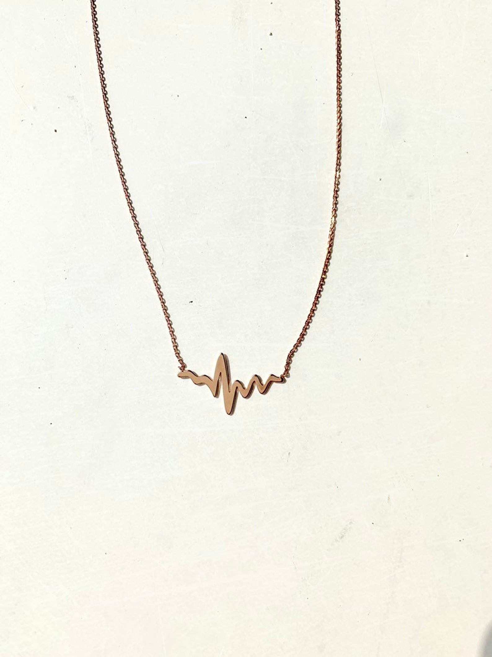 Heartbeat Necklace / 14k Rose Gold Heartbeat Necklace / EKG Etsy