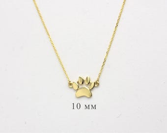 Personalized Paw Print Charm Necklace 10MM / 14k Gold Paw Print Necklace / Solid Gold Pet Paw Necklace / Favorite Pet Paw Print Necklace