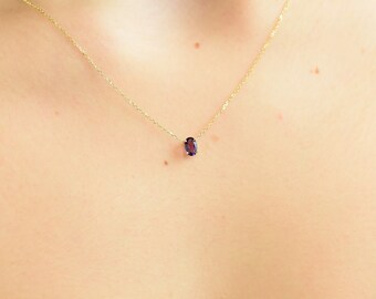 Amethyst Solitaire Necklace / 14k Gold Oval Amethyst Necklace / Layering Dainty Amethyst Necklace / February Birthstone
