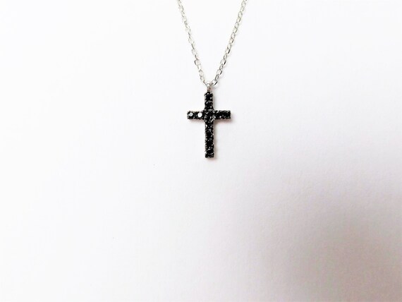 Small Diamond Cross Necklace Black Diamond Cross Necklace 14k Gold Layering Diamond Cross Baptism Cross Communion Confirmation Etsy