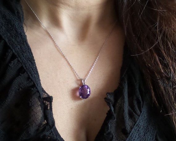 Amethyst Necklace Sterling Silver Amethyst Pendant Genuine