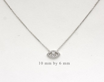 Diamond Evil Eye Necklace 0.22cts / 14k White Gold Diamond Evil Eye Necklace / Minimalist Diamond Evil Eye / Solitaire Evil Eye / Kabbalah