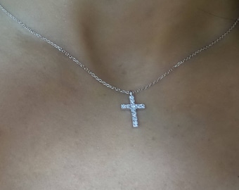 Diamond Cross Necklace / 14k Gold Diamond Cross Necklace / Small Gold Diamond Cross / Baptism Gift /  Communion Gift /  Confirmation Gift